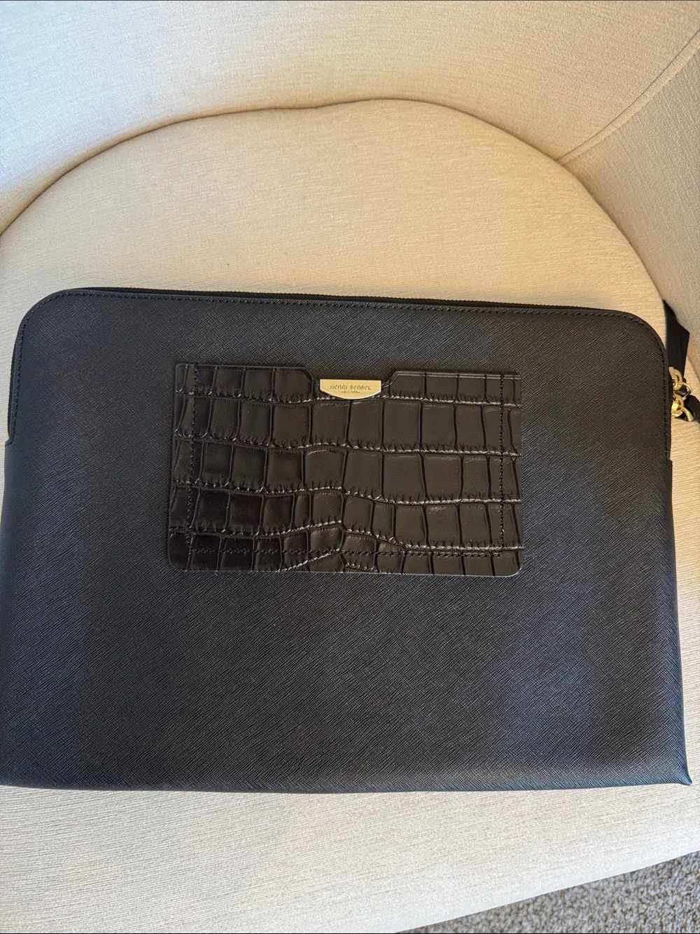 NWT- Henri Bendel Leather Croc-Embossed Zip Pouch- Laptop Case